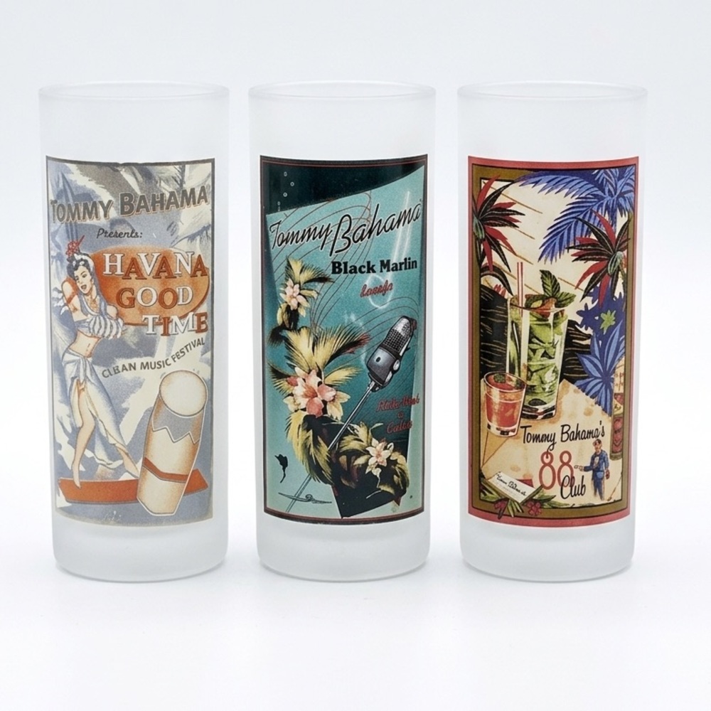 Tommy Bahama Frosted Tropical-Themed Highball Glasses Set of 3